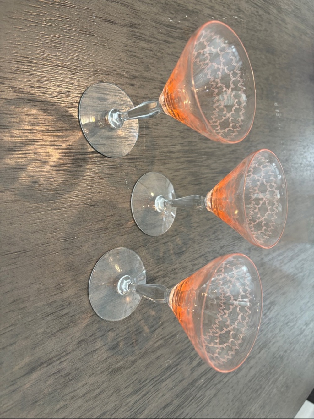 vintage pink glass coupe glasses